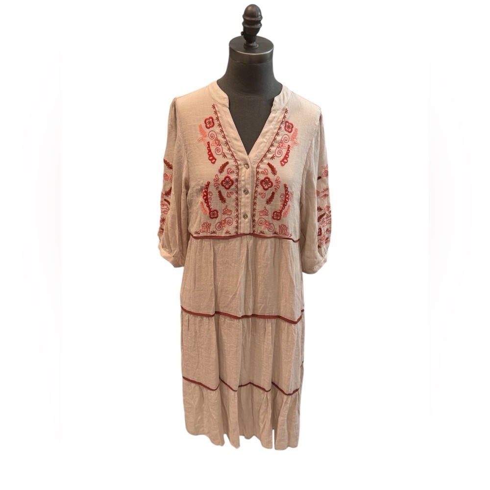 SOLD! ❌ Fig & Flower V-Neck Embroidered Bohemian Midi Dress L - Picture 4 of 15